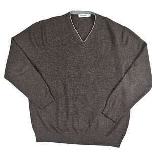 Giovani Sweater Mens Large Brown Long Sleeve V-Neck Lambswool Nylon Cozy Winter